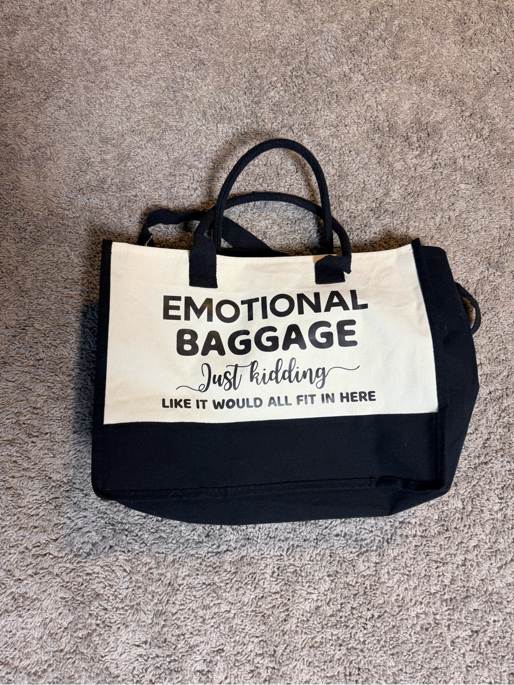 Unk Black and Cream "Emotional Baggage" Canvas Tote